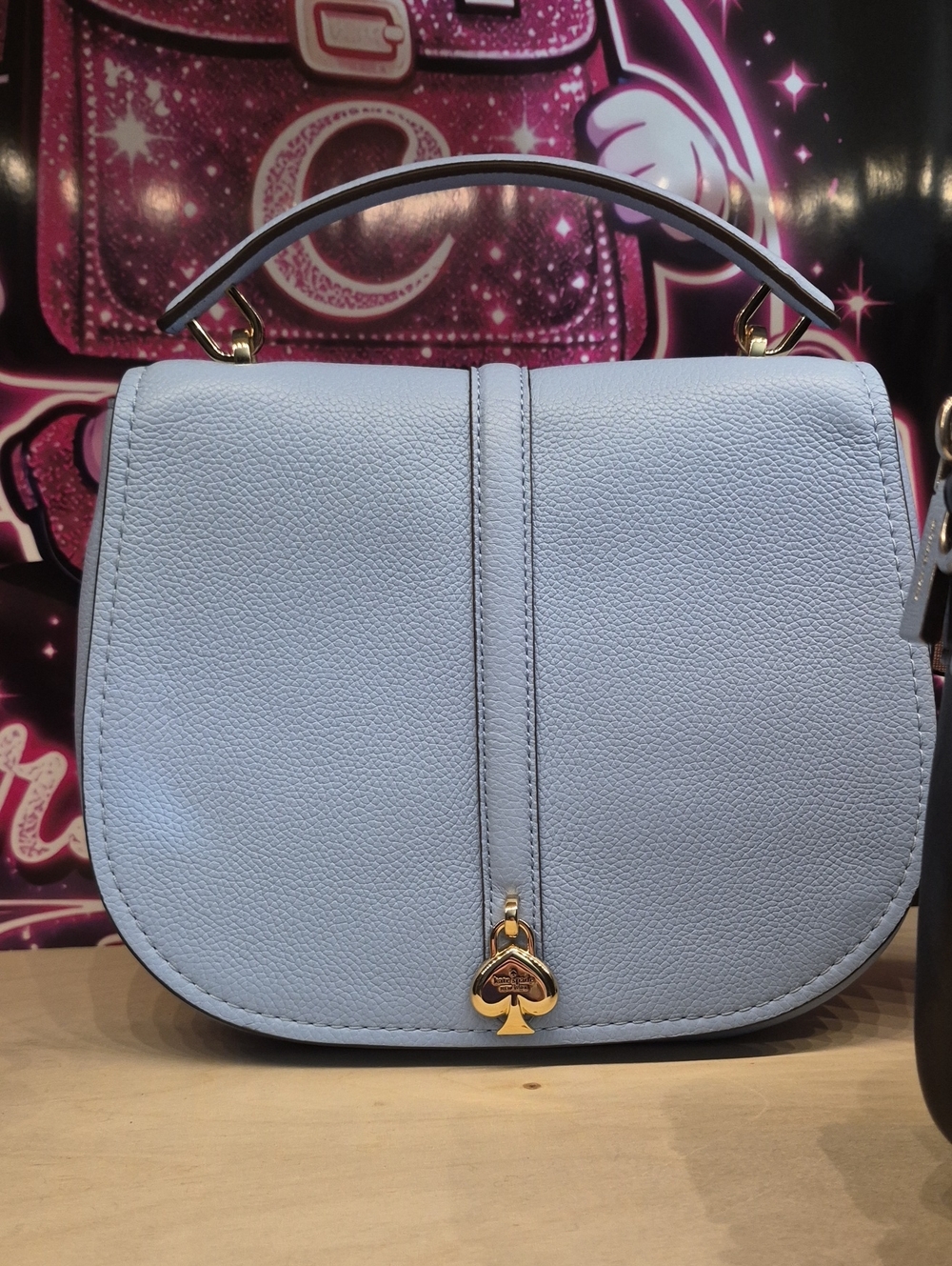kate spade Light Blue Leather Top-Handle Shoulder Bag with Gold Spade Charm